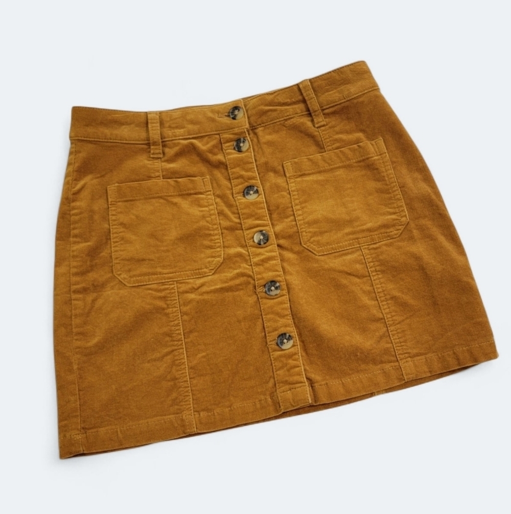 So Brown Corduroy Button-Front Skirt Size 7 Pockets Camel Retro Mini